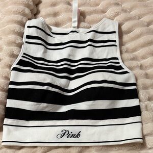 PINK Victoria's Secret Black and White Striped Cropped Tank